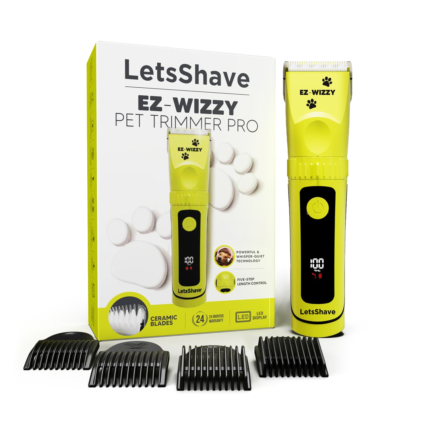 EZ-Wizzy Pet Trimmer Pro – Quiet, Cordless Grooming Kit for Dogs & Cats with Ceramic Blades & Adjustable Length