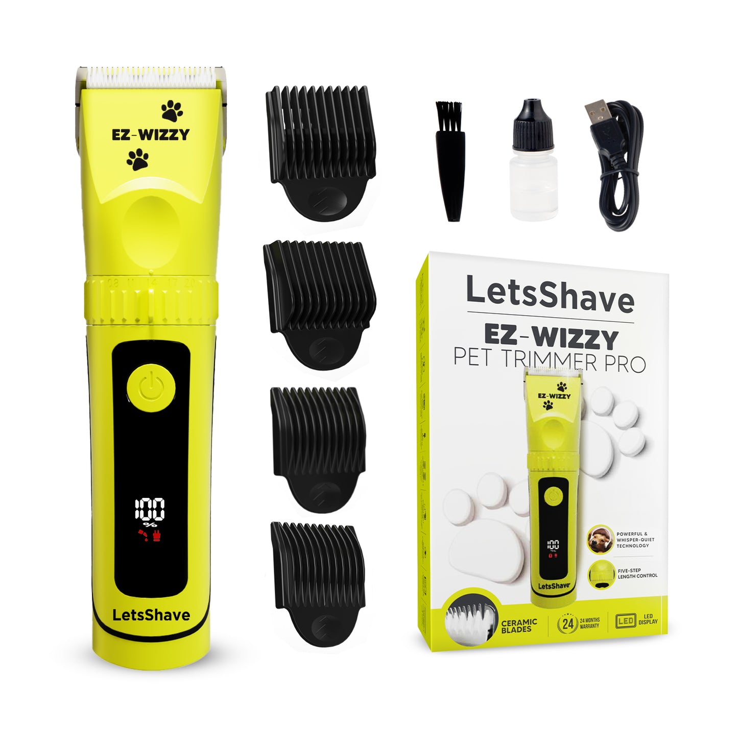 EZ-Wizzy Pet Trimmer Pro – Quiet, Cordless Grooming Kit for Dogs & Cats with Ceramic Blades & Adjustable Length