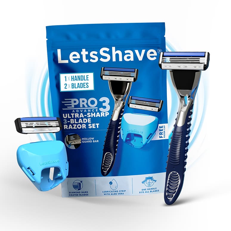 LetsShave Pro 3 Sensitive Razor for Men – Triple Blade Razor Set with Free Travel Cap