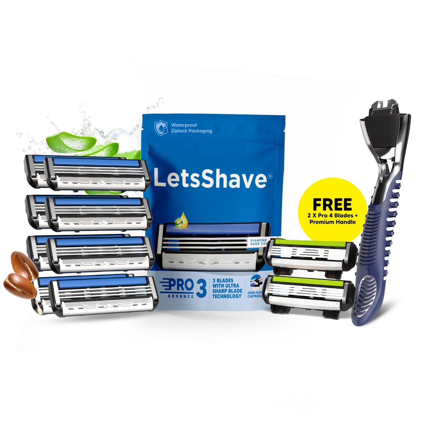Everyday Shaving Kit | Pro 3 Razor Cartridges Pack of 8 + 2 FREE Pro 4 Blades & Razor Handle