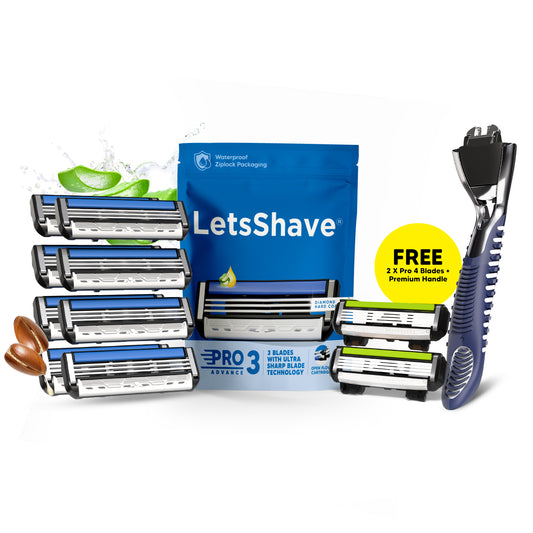 Everyday Shaving Kit | Pro 3 Razor Cartridges Pack of 8 + 2 FREE Pro 4 Blades & Razor Handle