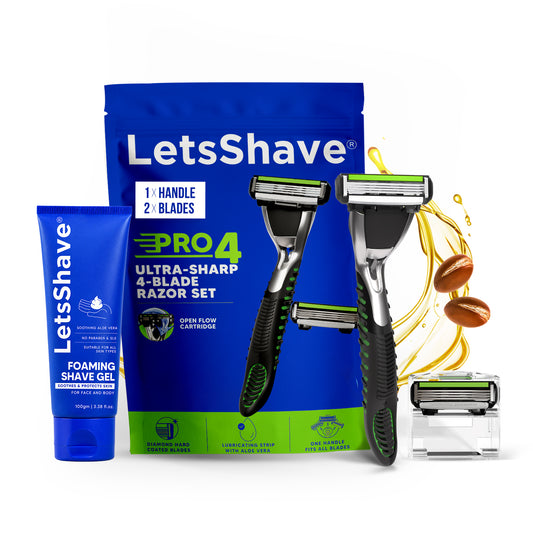Pro 4 Razor Starter Pack for Men | 1 Handle + 2 Blades + Shave Gel