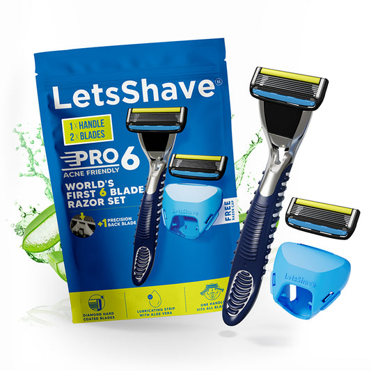 Pro 6 Acne Friendly Razor Set – 1 Handle + 2 Blades + Travel Cap