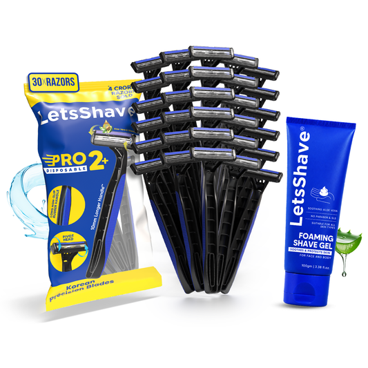 Pro 2 Plus Disposable Razor 1 Year Shaving Pack for Men | 30 Razors + Foaming Shave Gel