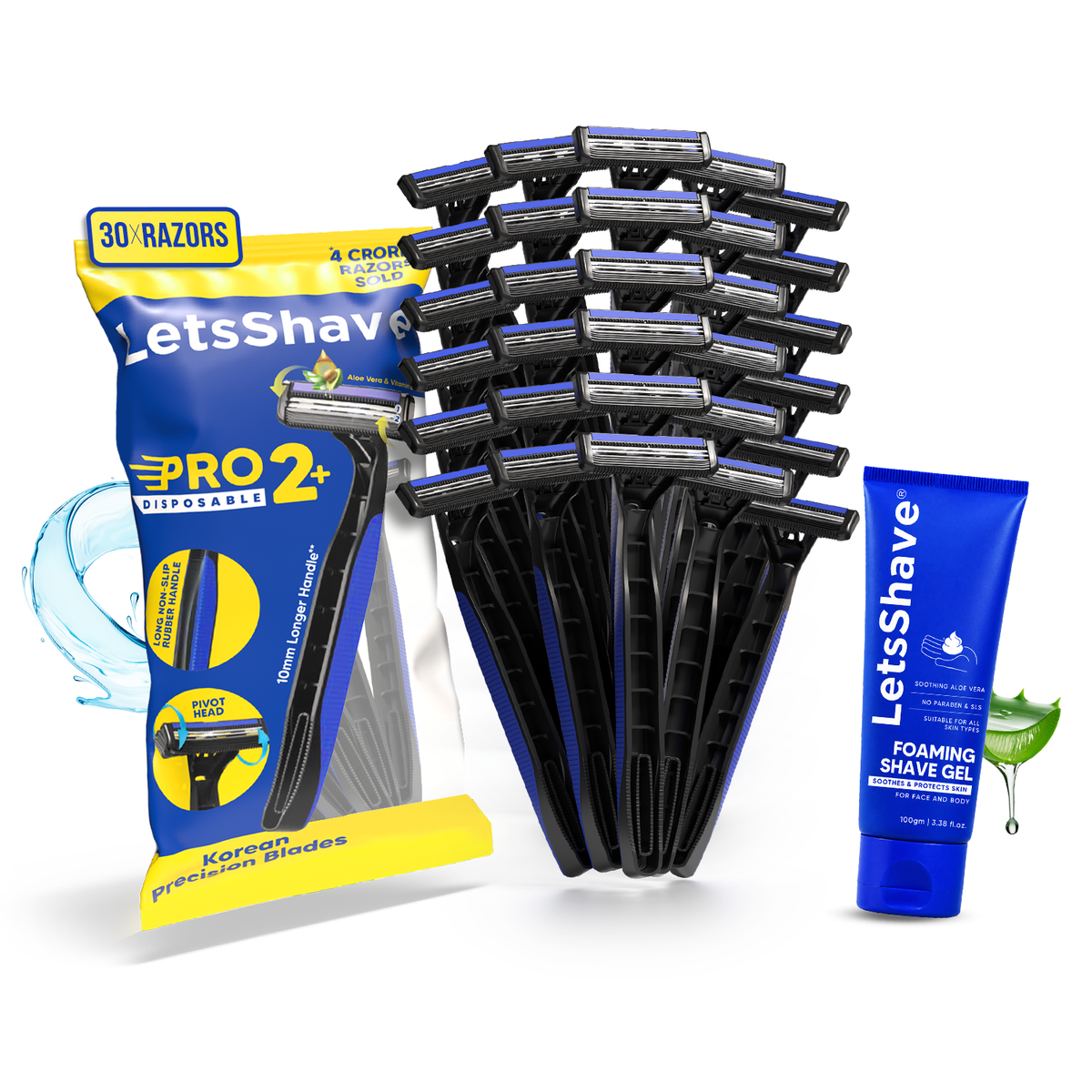 Pro 2 Plus Disposable Razor 1 Year Shaving Pack for Men | 30 Razors + Foaming Shave Gel