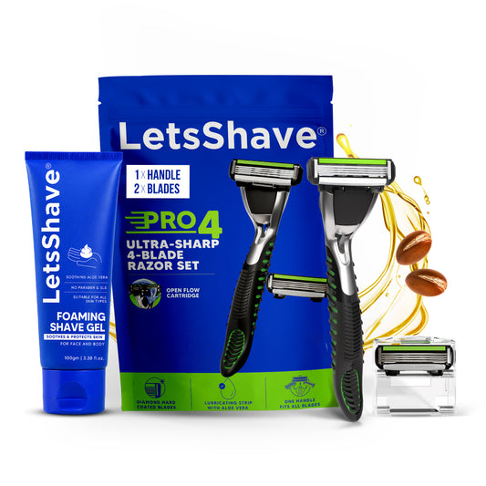 Pro 4 Razor Starter Pack for Men | 1 Handle + 2 Blades + Shave Gel