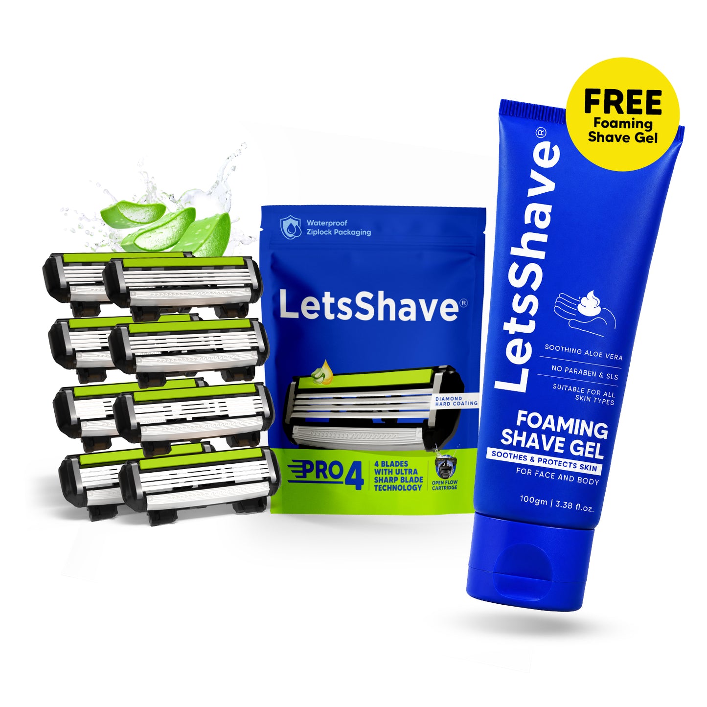Pro 4 Blade Refills Pack of 8 + FREE Foaming Shave Gel | 4 Blade Razor Refills