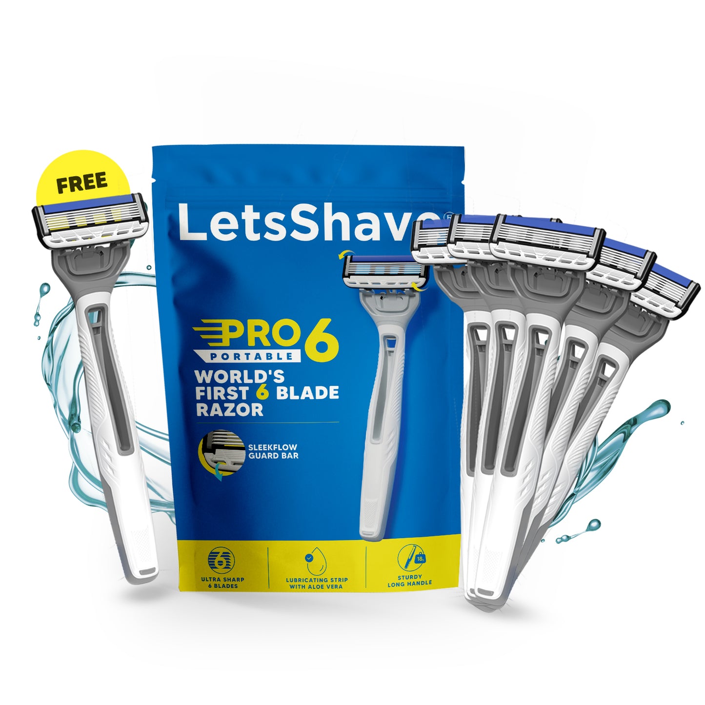 Pro 6 Portable | Pack of 5+1 Free | World's First 6 Blade Disposable Razor