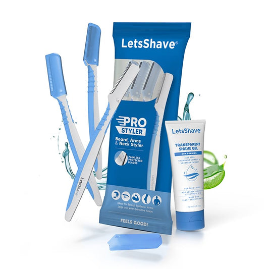 LetsShave Pro Styler beard shaper kit (3 razors) with free 15 ml Transparent Shave Gel—precise face & neck grooming for men