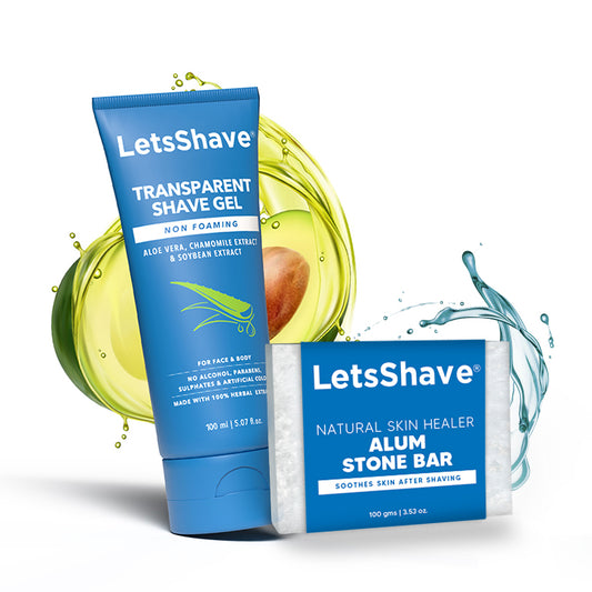 LetsShave Transparent Shave Gel & Alum Stone Bar Combo | Aloe Vera, Chamomile & Natural Healer